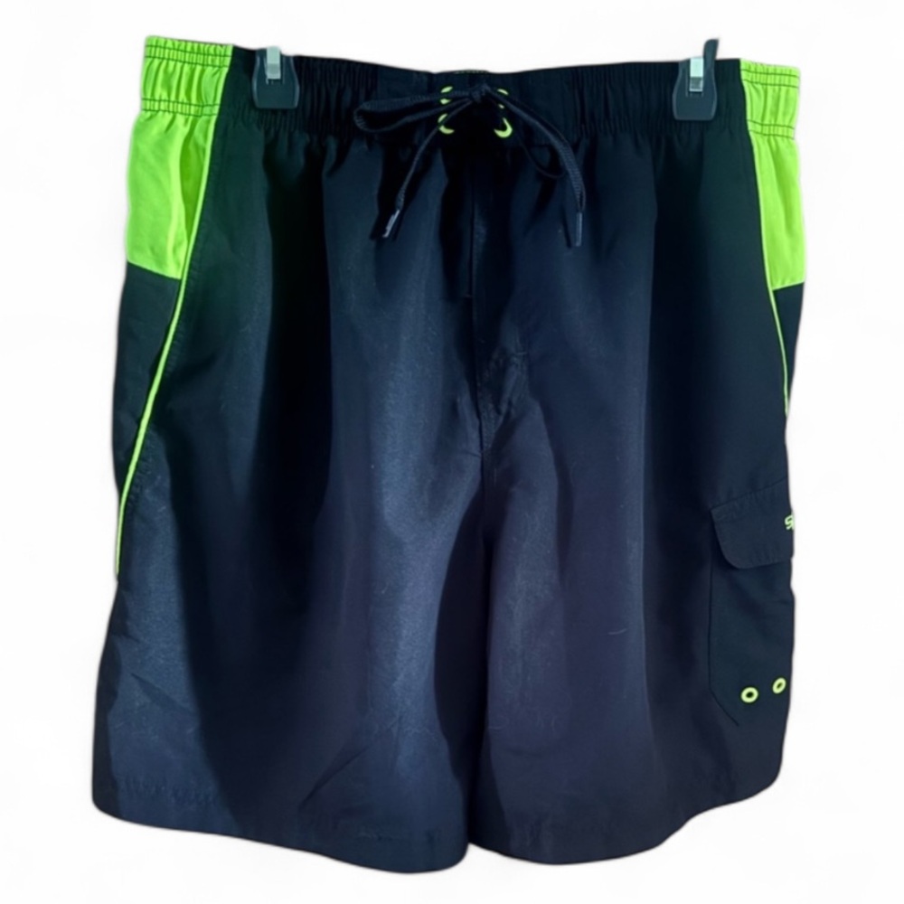 Speedo Black Neon Green Swim Trunks XL Mens Board Short Quick Dry Athletic Beach